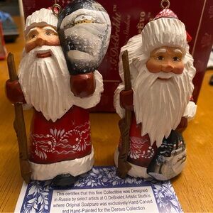 G DeBrekht Russia Old World Santa-set Of 2 Ornaments Wilderness Series Vtg 2002